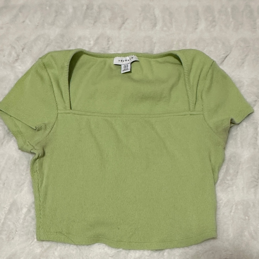 Topshop Light Green Ribbed Crop Top